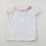 White Cotton Top With Embroidered Collar - Girls 18-24 Months