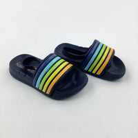 Colourful Striped Navy Sliders - Boys - Shoe Size 6