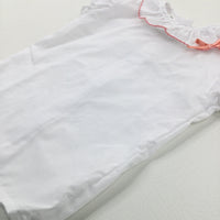 White Cotton Top With Embroidered Collar - Girls 18-24 Months