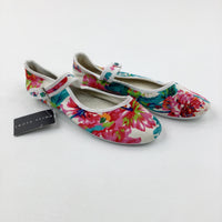 **NEW** Colourful Flowers Beige Canvas Shoes - Girls - Shoe Size 5