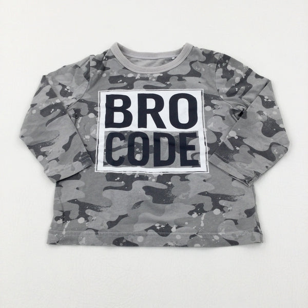 'Bro Code' Camouflage Grey Long Sleeve Top - Boys 2-3 Years