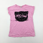 'Meow' Sequined Pink T-Shirt - Girls 6-7 Years