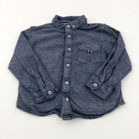 Mottled Navy Long Sleeve Polo Shirt - Boys 2-3 Years