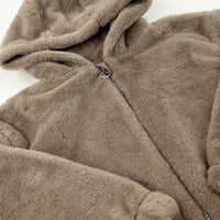 Taupe Zip Through Fluffy Coat - Girls 5-6 Years