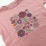 'Live Life In Full Bloom' Flowers Embroidered Pink T-Shirt - Girls 5-6 Years