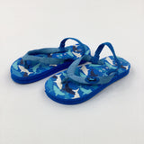 Sharks Blue Flip Flops - Boys - Shoe Size 10