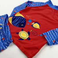 Fish Blue & Red Beach Top & Shorts Set - Boys 3-4 Years