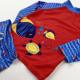 Fish Blue & Red Beach Top & Shorts Set - Boys 3-4 Years