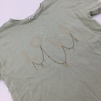 'Love' Diamonte Khaki T-Shirt - Girls 5-6 Years