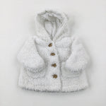 White Fluffy Hooded Jacket - Boys Tiny Baby