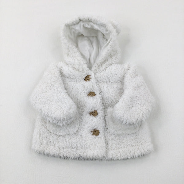 White Fluffy Hooded Jacket - Boys Tiny Baby