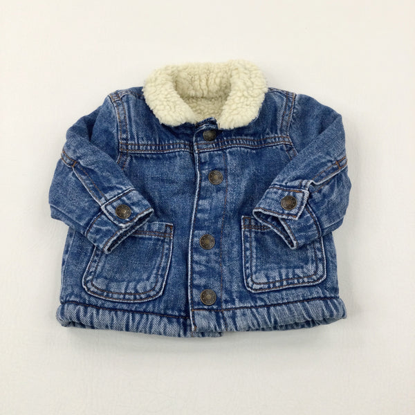 Mid Blue Fleece Lined Denim Jacket - Boys 0-3 Months