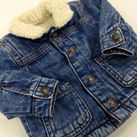 Mid Blue Fleece Lined Denim Jacket - Boys 0-3 Months