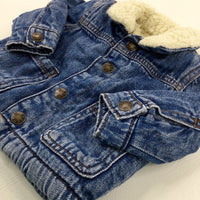 Mid Blue Fleece Lined Denim Jacket - Boys 0-3 Months