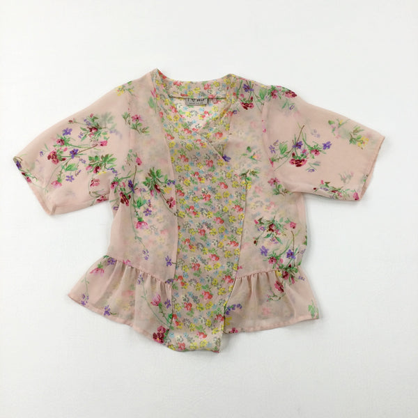 Flowers Dusky Pink Sheer Cardigan - Girls 3-4 Years