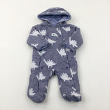 Dinosaurs Navy Striped Pramsuit - Boys 0-3 Months