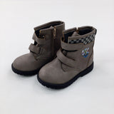 Black Checked Brown Boots - Boys - Shoe Size 6