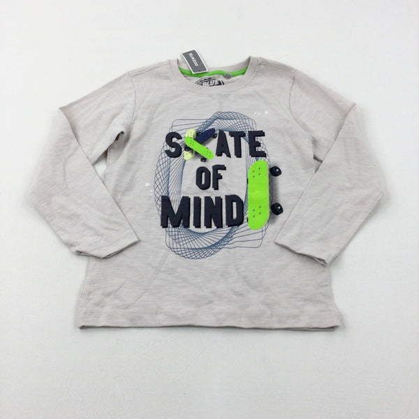 **NEW** 'Skate Of Mind' Skateboard Cream Long Sleeve Top - Boys 6-7 Years