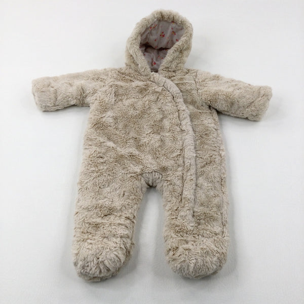 Beige Fluffy Winter Pramsuit - Girls 0-3 Months