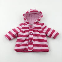 Pink Striped Fleece Duffle Coat - Girls 0-3 Months