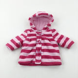 Pink Striped Fleece Duffle Coat - Girls 0-3 Months