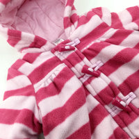 Pink Striped Fleece Duffle Coat - Girls 0-3 Months