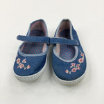 Colourful Flowers Embroidered Blue Canvas Shoes - Girls - Shoe Size 9