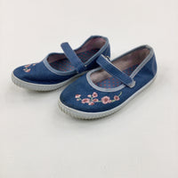 Colourful Flowers Embroidered Blue Canvas Shoes - Girls - Shoe Size 9