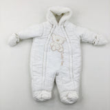 'Teddy Toes' Appliqued Cream Winter Pramsuit - Boys 3-6 Months