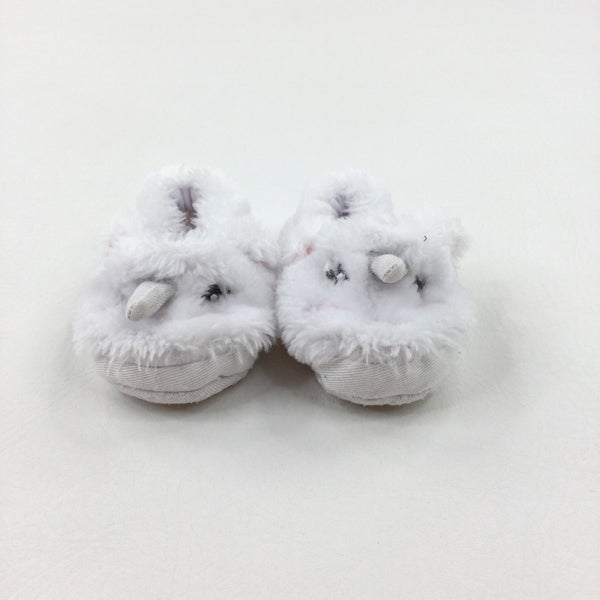 Unicorns White Fluffy Baby Slippers - Girls - Shoe Size 0