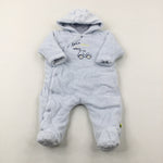 'Let's Race' Car Embroidered Light Blue Pramsuit - Boys 3-6 Months