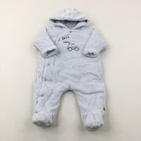 'Let's Race' Car Embroidered Light Blue Pramsuit - Boys 3-6 Months