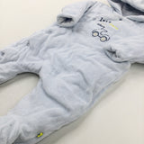 'Let's Race' Car Embroidered Light Blue Pramsuit - Boys 3-6 Months