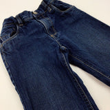 Dark Blue Denim Jeans With Adjustable Waist - Girls 6-7 Years