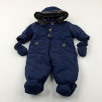 Navy Winter Pramsuit With Detachable Mittens - Boys 3-6 Months