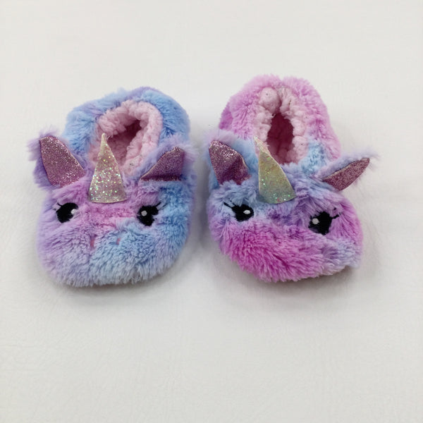 Unicorns Glittery Fluffy Purple Slippers - Girls - Shoe Size 9