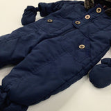 Navy Winter Pramsuit With Detachable Mittens - Boys 3-6 Months