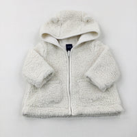 White Fluffy Hooded Jacket - Boys 3-6 Months