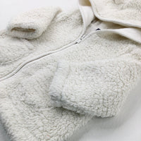 White Fluffy Hooded Jacket - Boys 3-6 Months