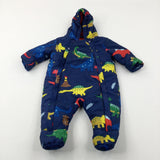 Dinosaurs Colourful Navy Fleece Lined Winter Pramsuit - Boys 3-6 Months