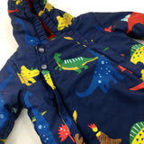 Dinosaurs Colourful Navy Fleece Lined Winter Pramsuit - Boys 3-6 Months