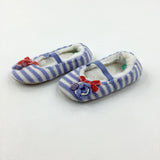 Flower Embroidered Purple Striped Slippers- Girls - Shoe Size 6
