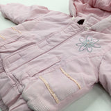 Flower Appliqued Sequinned Pink Coat With Detachable Hood - Girls 3-6 Months