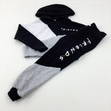 'Friends' Black & Grey Cropped Hoodie & Joggers Set - Girls 6-7 Years