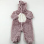 Pink Fluffy Hooded Pramsuit - Girls 3-6 Months