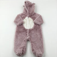 Pink Fluffy Hooded Pramsuit - Girls 3-6 Months