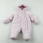 Pink Fluffy Fleece Lined Winter Pramsuit With Detachable Mittens - Girls 3-6 Months