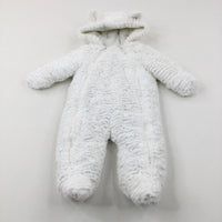 White Fluffy Winter Pramsuit - Girls 3-6 Months