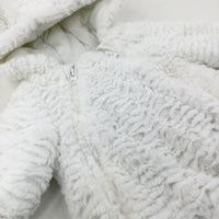 White Fluffy Winter Pramsuit - Girls 3-6 Months