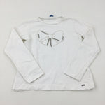 Bow Diamonte White Long Sleeve Top - Girls 6-7 Years